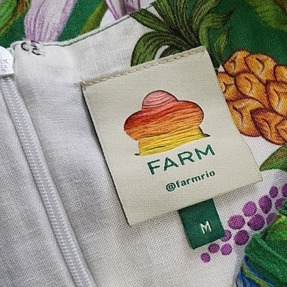 Unworn Farm Rio Sweet Bloom Dreamscape Linen Blend Midi Dress in Off White Multi - Picture 11 of 11